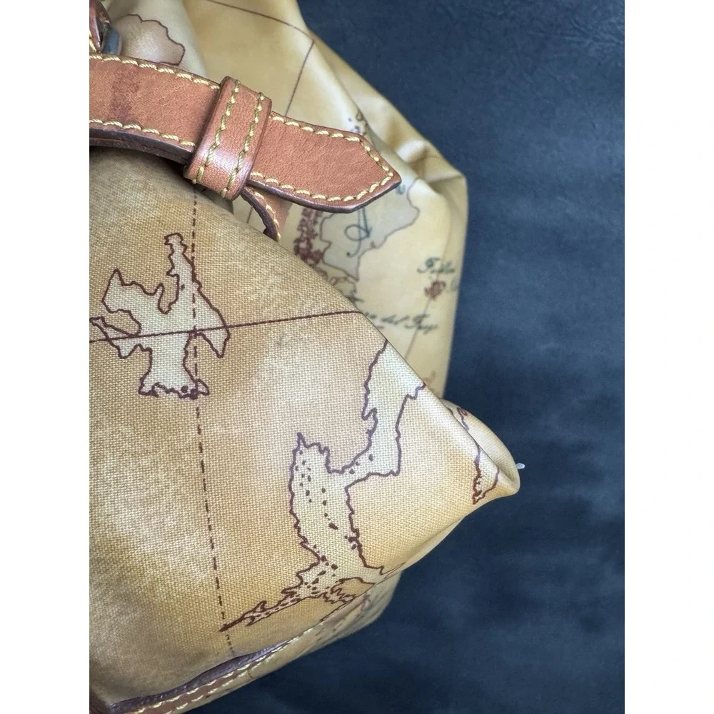Alviero Martini 1a Classe Map Print Leather Shoulder Bag Hobo Vintage Travel